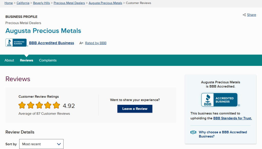 Augusta Precious Metals BBB Ratings