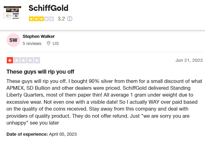 SchiffGold Trustpilot Review