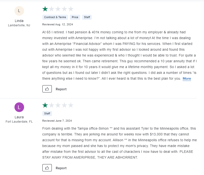 Ameriprise Financial Consumer Affair Reviews