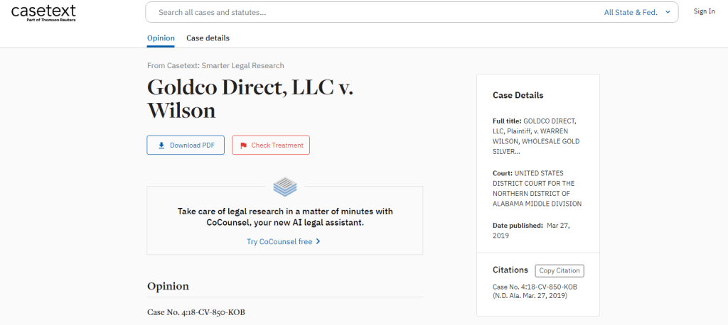 Goldco Direct, LLC v. Wilson