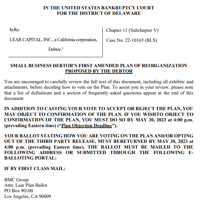 Lear Capital Bankruptcy Court